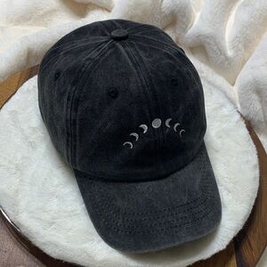 Black Baseball Cap with Moon Phases Embroidery